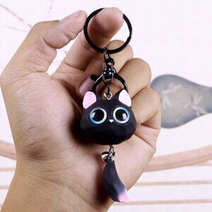 Cute Cartoon 3D Big-Eyed Cat Head Keychain